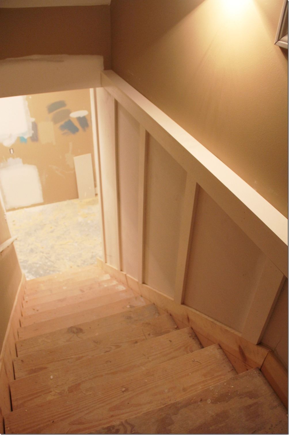 Painted basement Steps with Board and batten