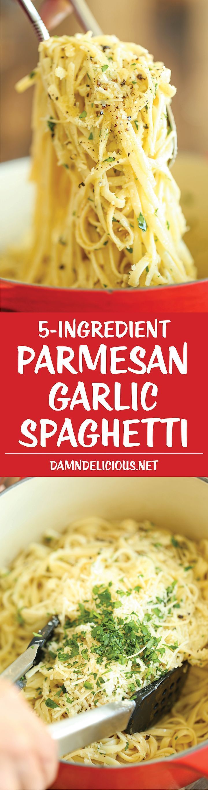 Parmesan Garlic Spaghetti – 5 ingredients. 20 minutes. The perfect dinner for busy nights!