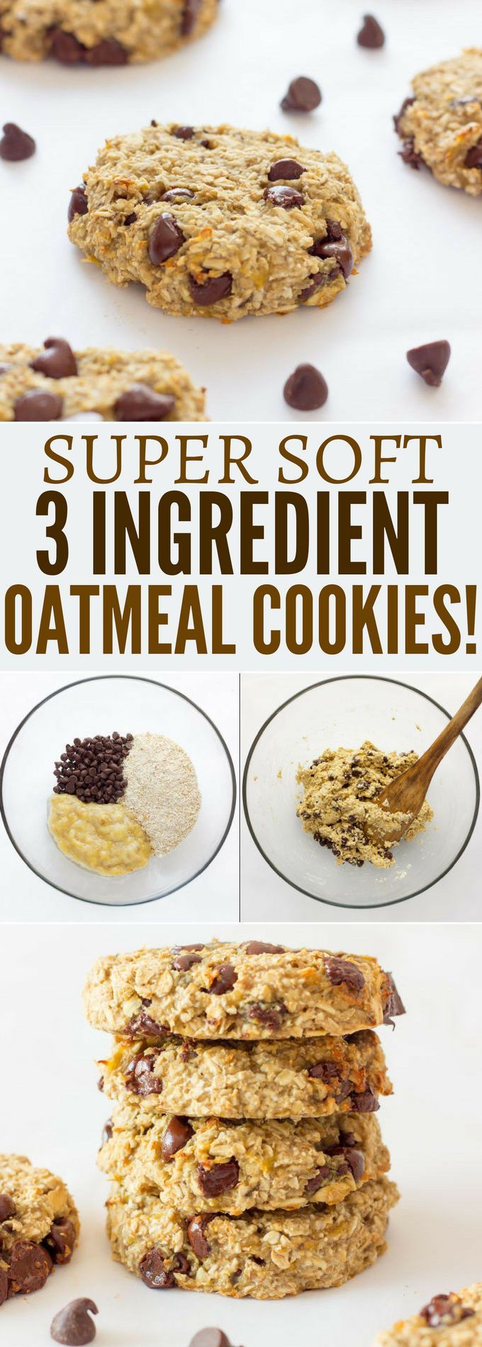Ready under 20 minutes, these healthy, chewy and soft banana & oatmeal cookies are made with only 3 simple ingredients. They are a