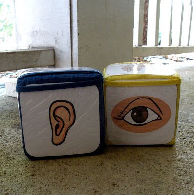 roll the dice, point the the body part on your own body…..you can make these using square tissue boxes as well!