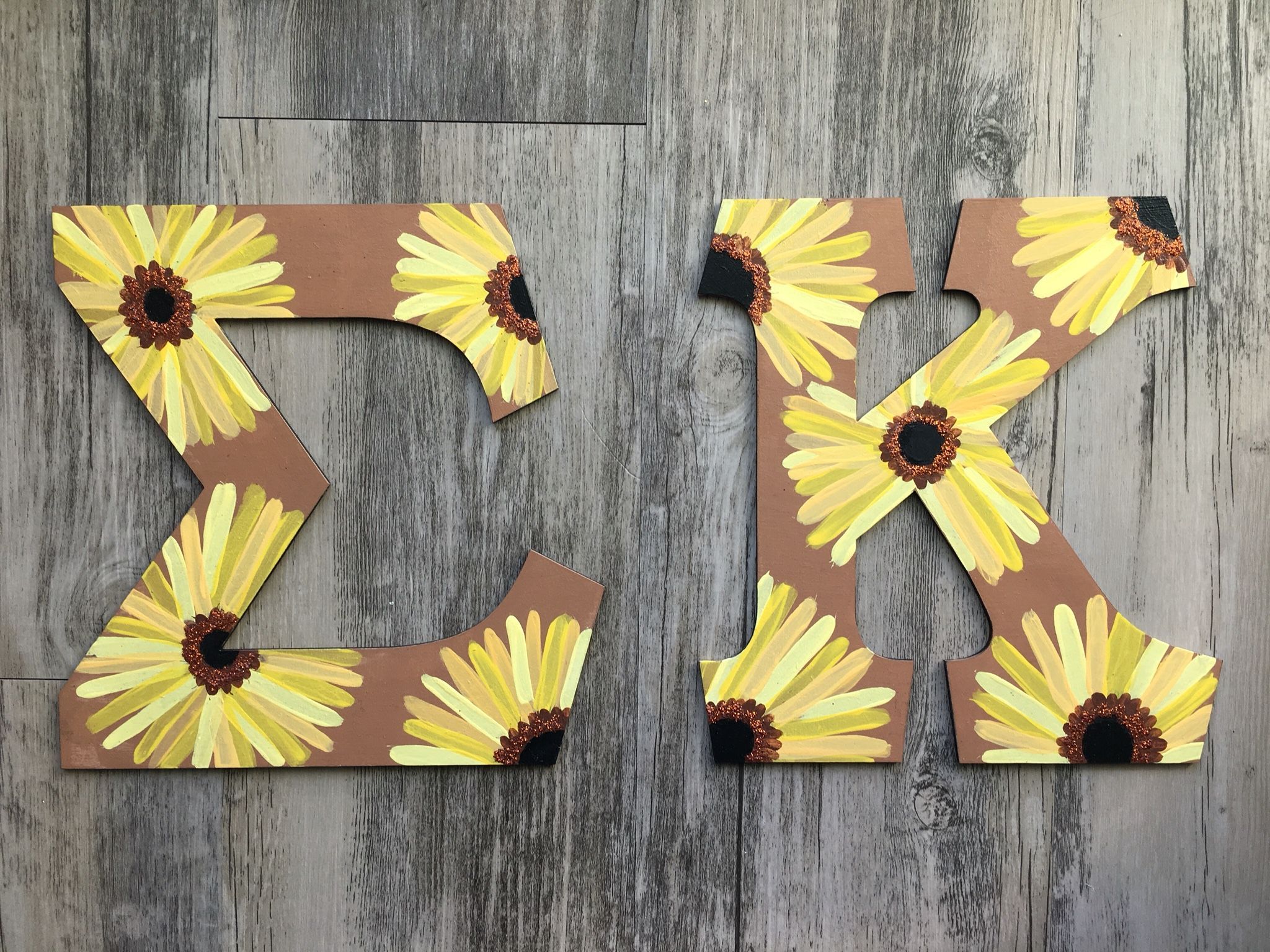 Sigma kappa letters sunflowers big little crafts sorority yellow flowers glitter