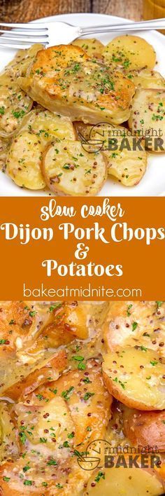 Slow Cooker Dijon Pork Chops & Potatoes ~ grainy dijon mustard adds great flavor to this simple pork chop and potatoes crock pot