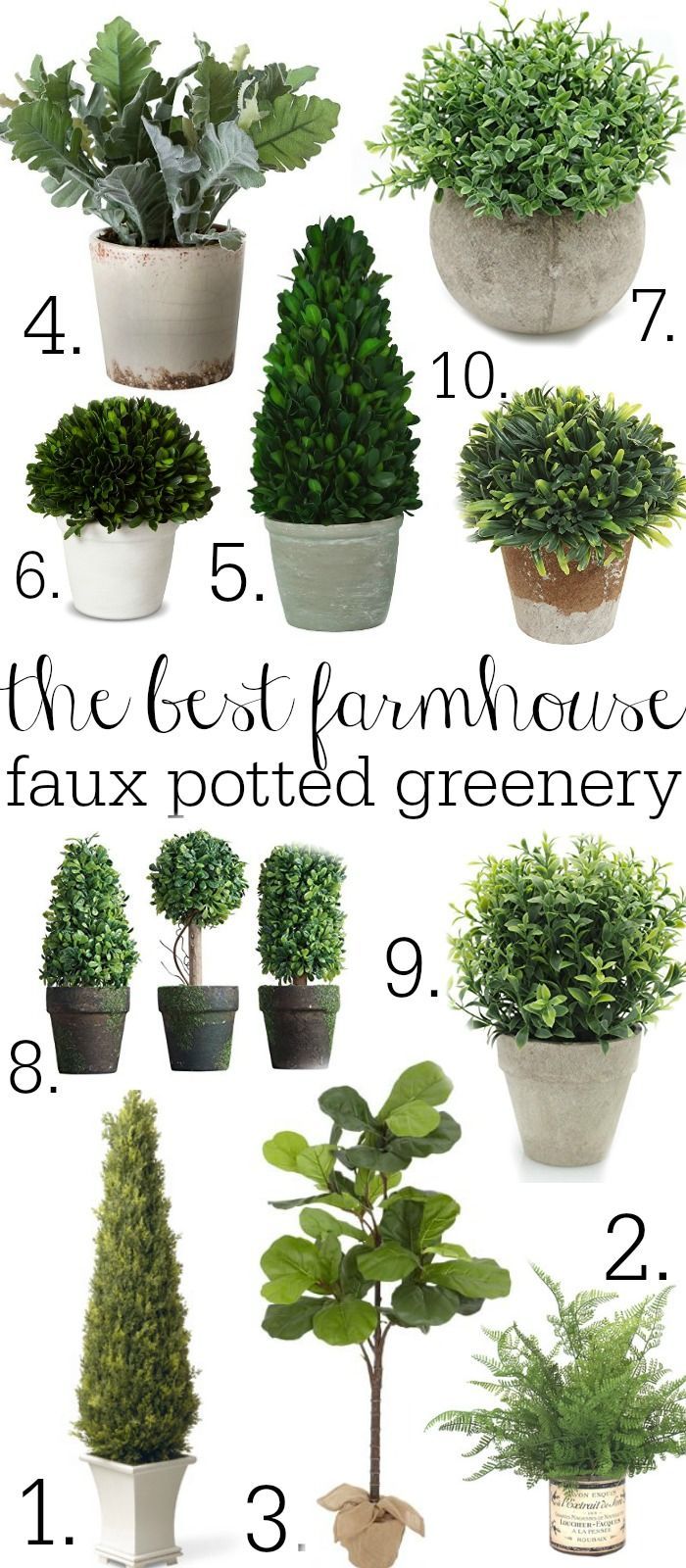The Best farmhouse faux potted greenery – A great source for faux potted plants! A must pin!