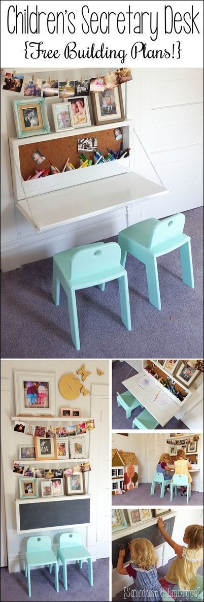 Wall-mounted Secretary Desk for kids… like a murphy table with storage inside! {Sawdust and Embryos}