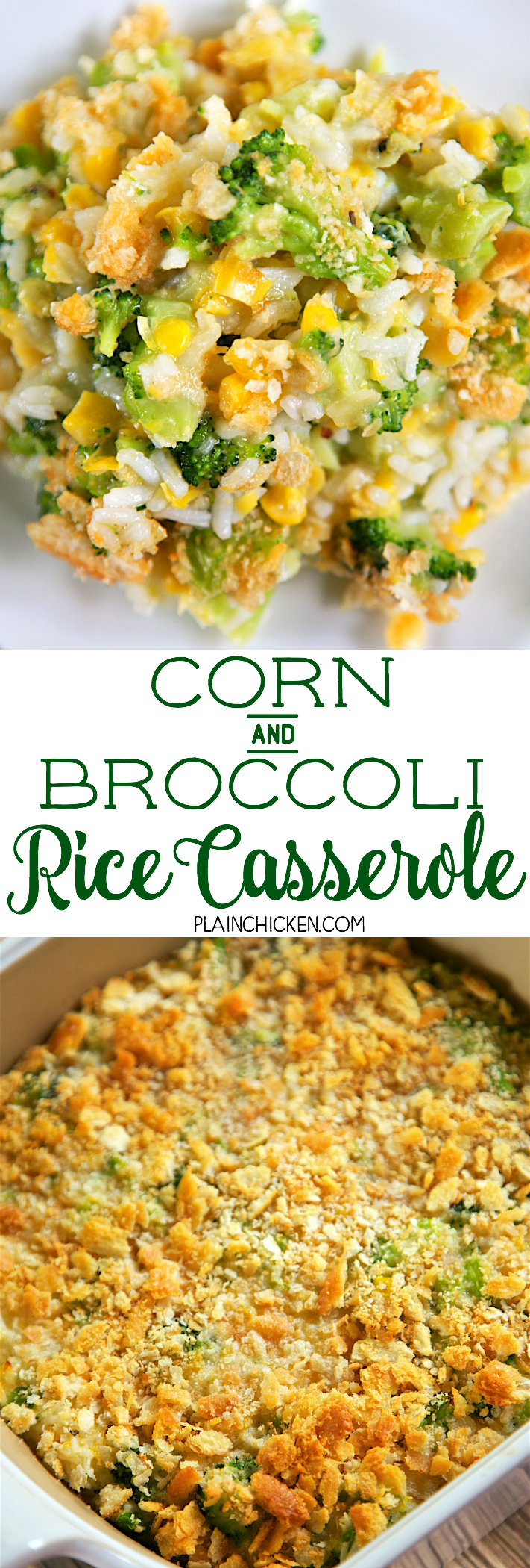 1-1/2 cups cooked rice 1 (10-oz) package frozen chopped broccoli, thawed and drained 1 (14.75-oz) can creamed corn 1 egg, beaten
