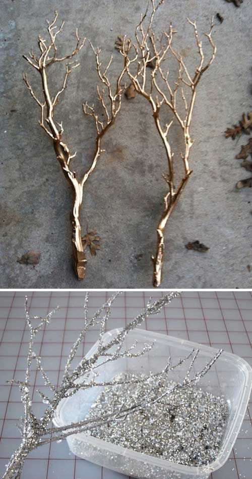 #10. Spray paint or sparkle branches is a cheap way to set the scene at a winter wedding. The Best 31 DIYs and Hacks To Save Money
