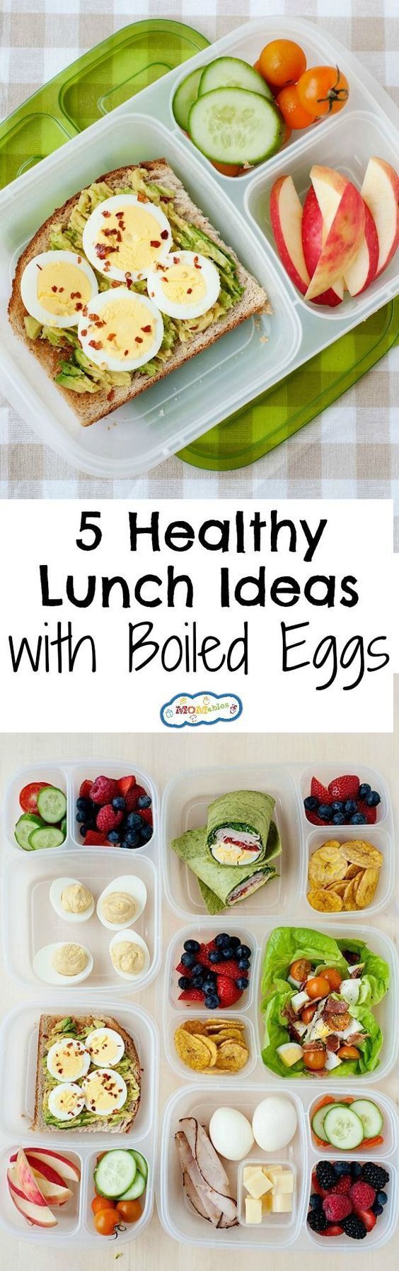 5 easy lunches using hard boiled eggs. High in protein and easy to make lunch ideas.
