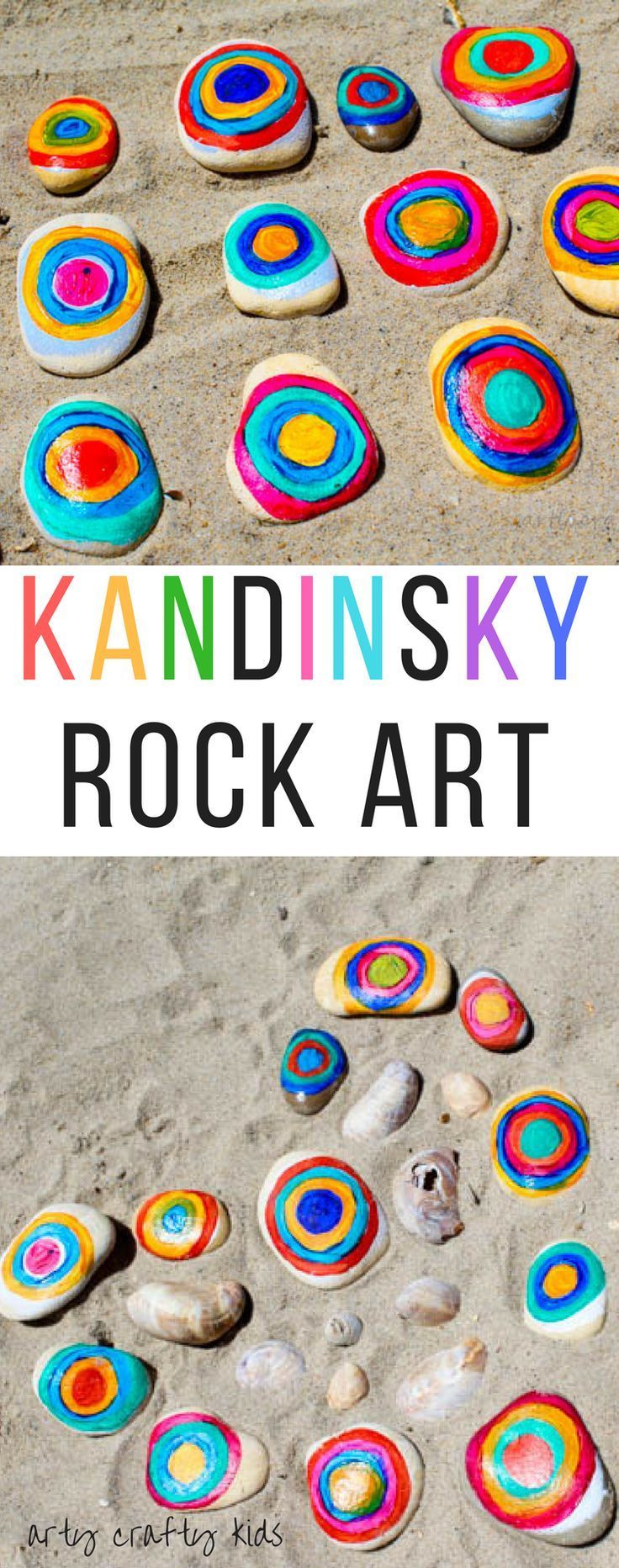 Arty Crafty Kids | Art | Kandinsky Inspired Rock Art | A fun interpretation of Kandinsky’s famous conecentric circles. A great way