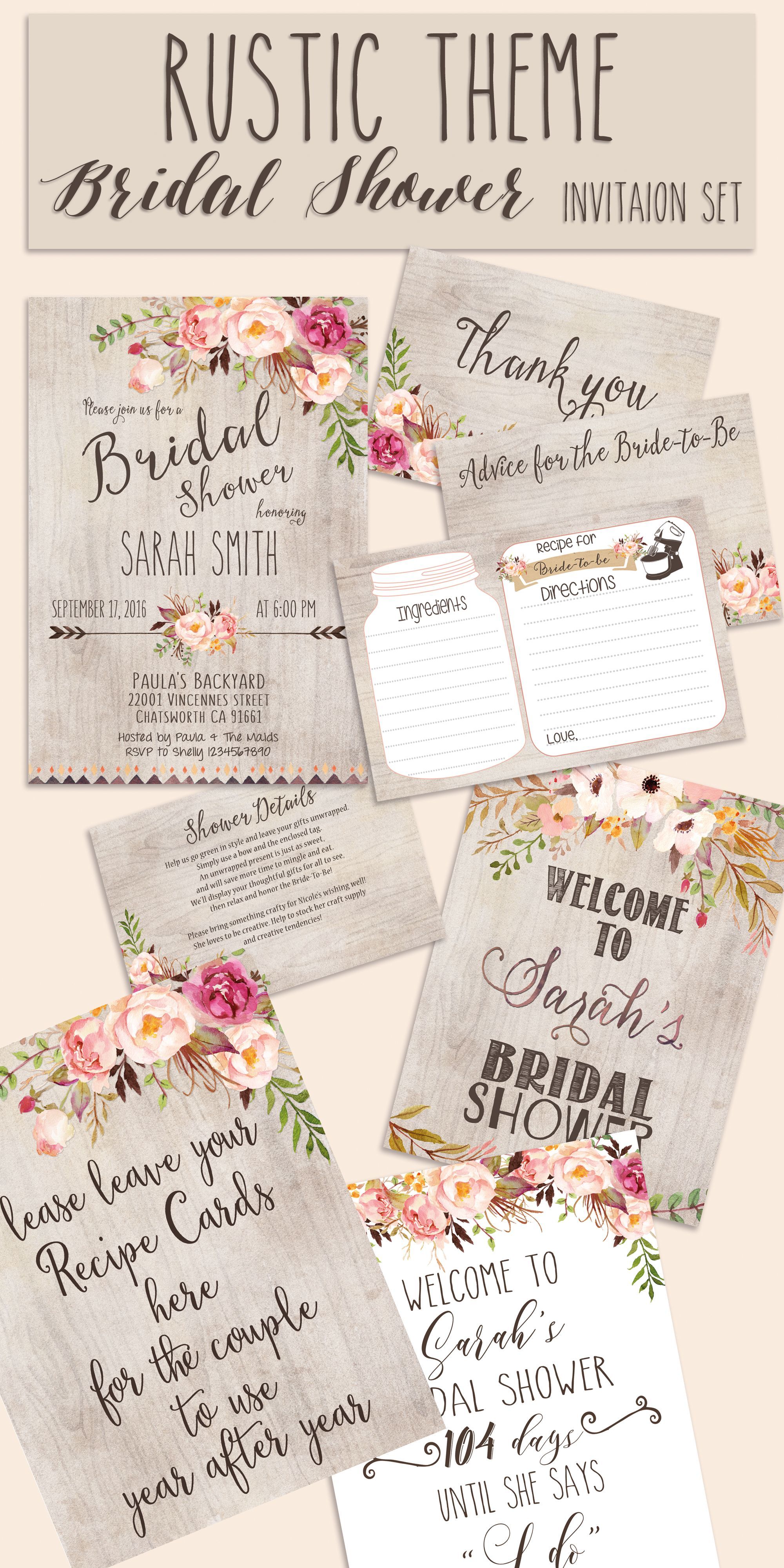 Bridal shower INVITATION Rustic Garden shower invite welcome sign thank you card…