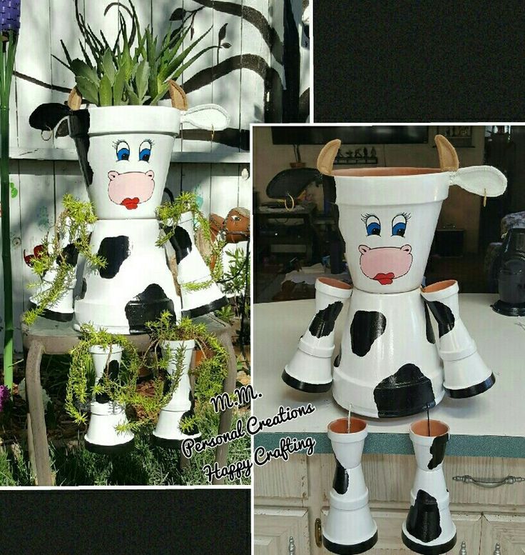 Clay pot terra cotta cow by Family Time Crafts (FB) -   Best clay pot garden crafts ideas