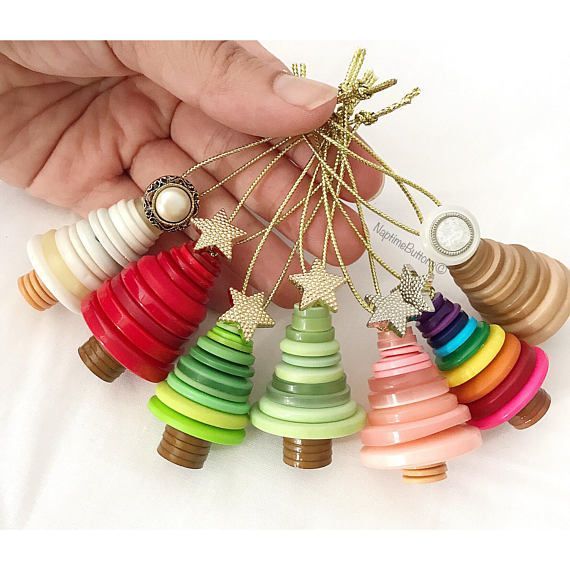 Colorful Button Christmas Tree Ornaments. Christmas Ornaments.