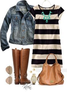 Dear Stitch Fix Stylist, I love this outfit! Cute striped dress paired with a denim jacket! I like the necklace too. This would be