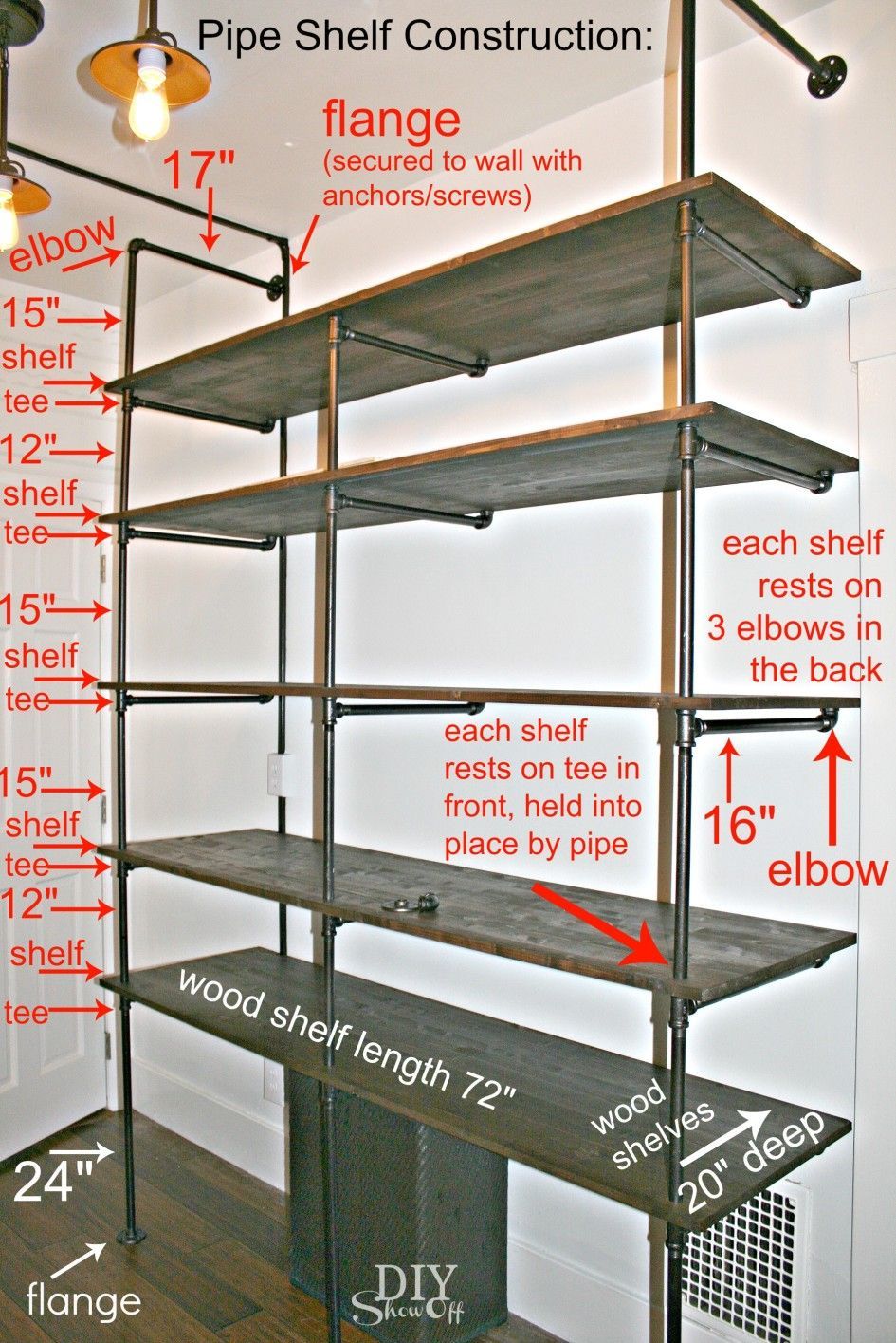 DIY Pipe Shelf Construction – Learn more about DIY Industrial Pipe Furniture Projects at