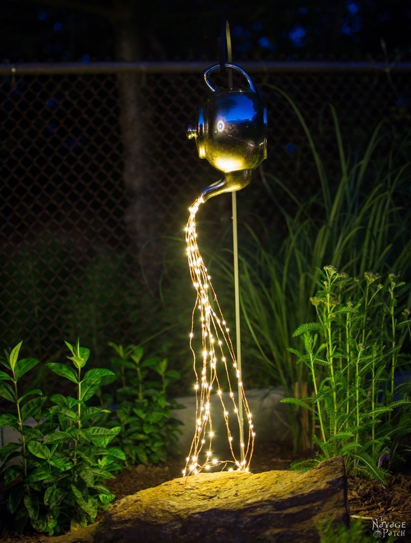 DIY Spilling Solar Lights {Teapot Lights} | Easy, budget friendly and one of a kind DIY backyard ornament and landscape lights |