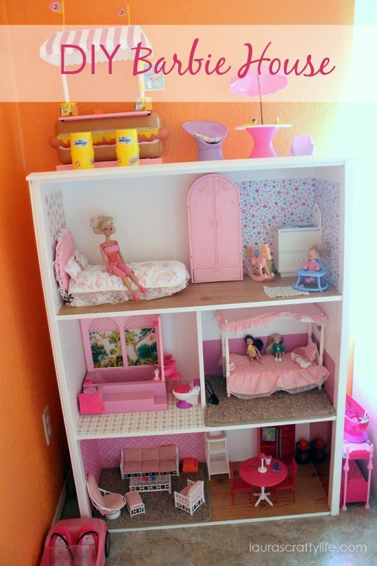 Do it yourself Barbie House! – Someday Crafts I have that bed and closet – exactly the same!!!