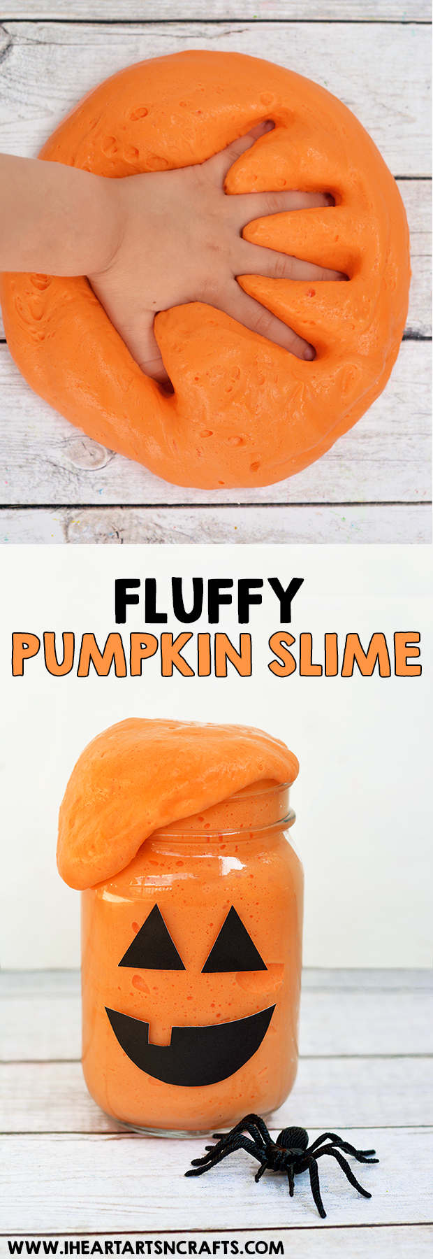 FLUFFY PUMPKIN SLIME  made with @elmersproducts glue…Soo fun! And the jack-o-lantern jars make these the perfect Halloween party