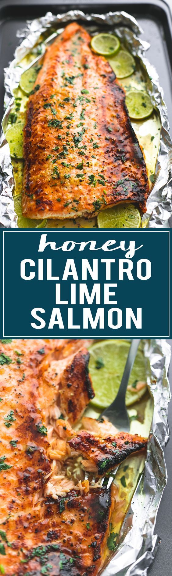 Healthy, Baked Honey Cilantro Lime Salmon is ready in 30 minutes with a 4-ingredient glaze to die for! | lecremedelacrumb.com