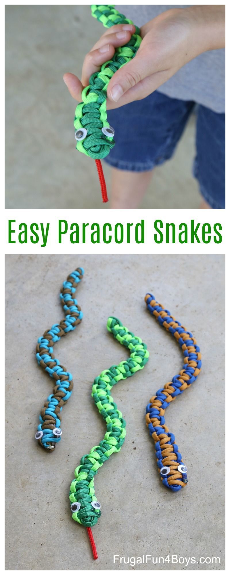 Here’s a fun paracord project for kids – make paracord snakes! This would be a great craft project for a summer camp or nature