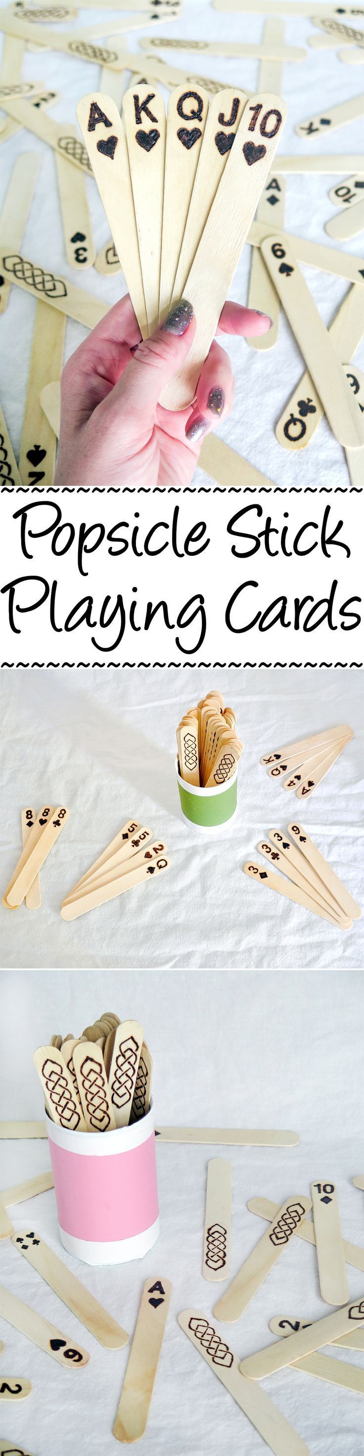 Jumbo popsicle sticks + wood burning = a fun & unique set of playing cards!