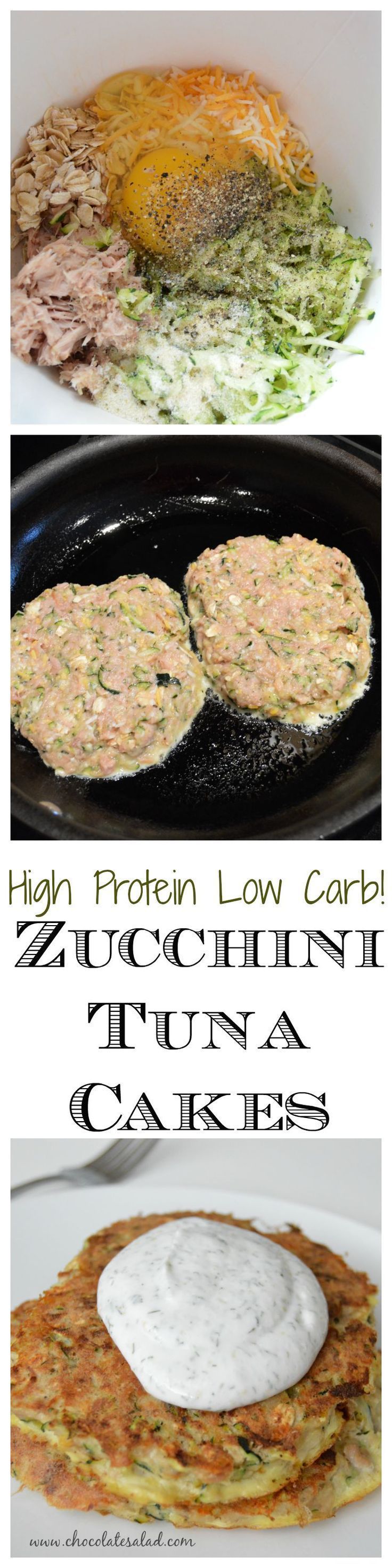Low Carb Zucchini Tuna Cakes. Only 280 calories and 34 g protein! Very low in carbs, but high in protein – 34g! This keto recipe