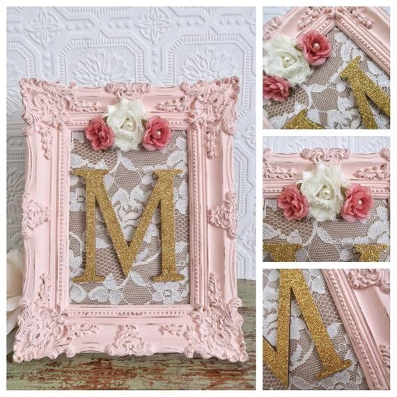 Nursery Letter M Baby Girl Nursery Letters Pink and Gold Wall Letters Shabby Chic Nursery Decor by SeaLoveAndSalt