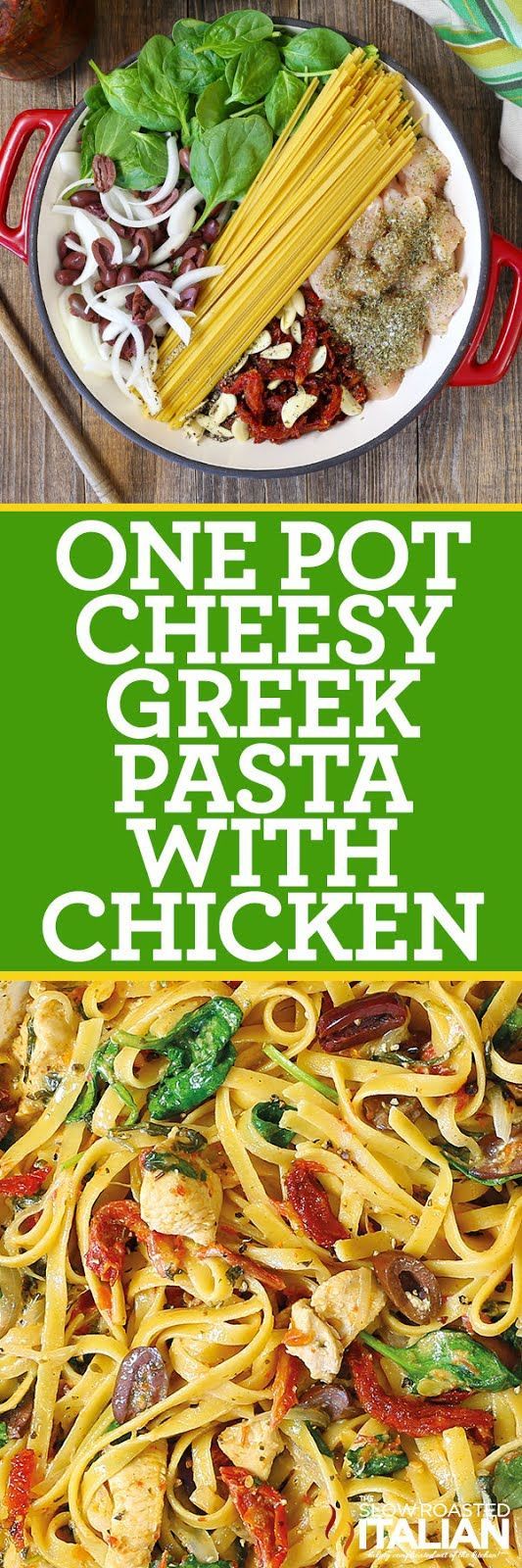 One-Pot Cheesy Greek Pasta with Chicken (With VIDEO AND GIVEAWAY) One-Pot Cheesy Greek Pasta with Chicken is a simple recipe