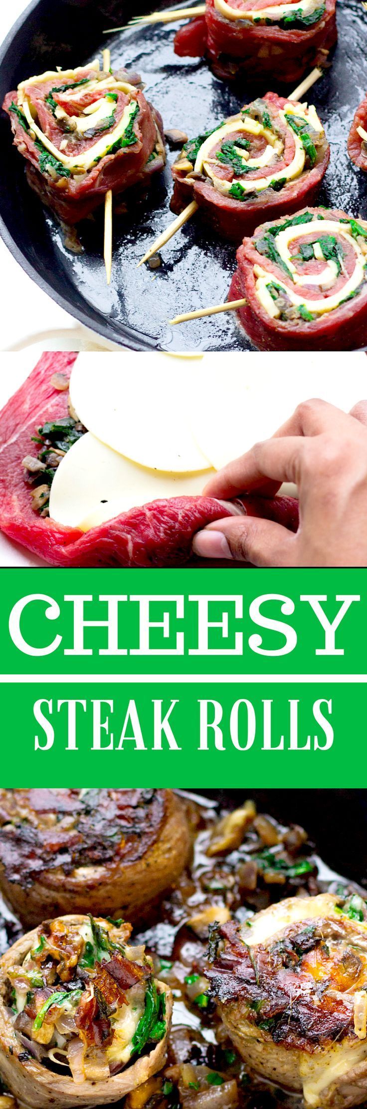 Quick and easy Cheesy Crusted Spinach and Mushroom Steak Rolls