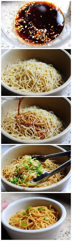 Simple Sesame Noodles – delicious and simple, but cook the garlic first, lessen amt of vegetable oil, and add chili paste