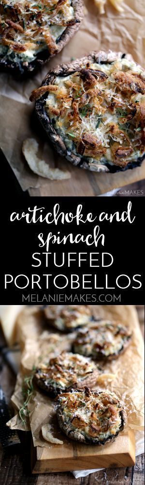 These five ingredient Artichoke and Spinach Stuffed Portabellos take just 10 minutes to prepare.  Meaty portobello mushroom caps