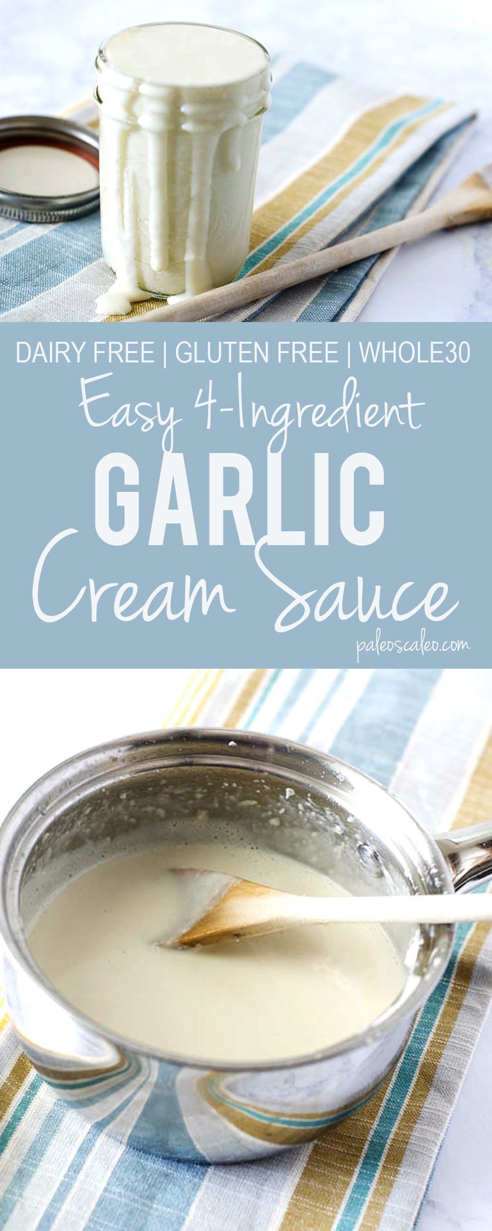 This Garlic Cream Sauce has only 4 ingredients and takes just minutes to make!  | PaleoScaleo.com