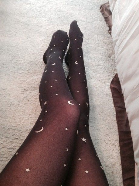 Tights: black tights, pattern, patterned tights, amazing, style, warm, cozy, grunge, cute, space, moon, galaxy leggings, black,