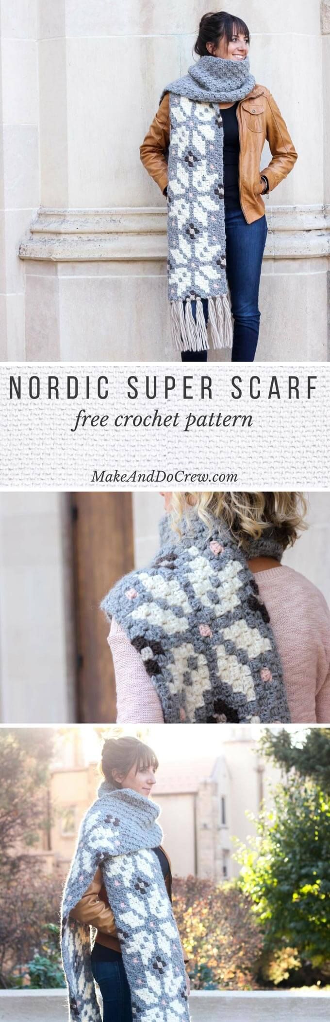 Whether you live in the North Pole or just want to jump on the super scarf trend, this nordic crochet super scarf pattern will