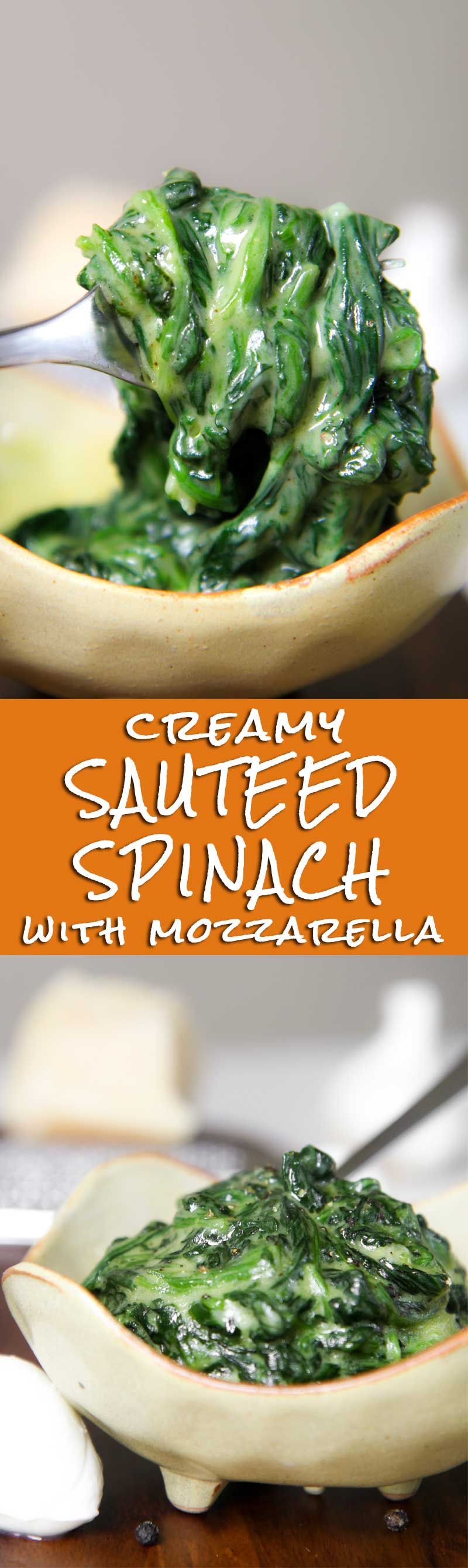 SAUTEED SPINACH AND MOZZARELLA RECIPE – Sauteed spinach combined with fresh mozzarella are perfect paired with eggs and meats. A