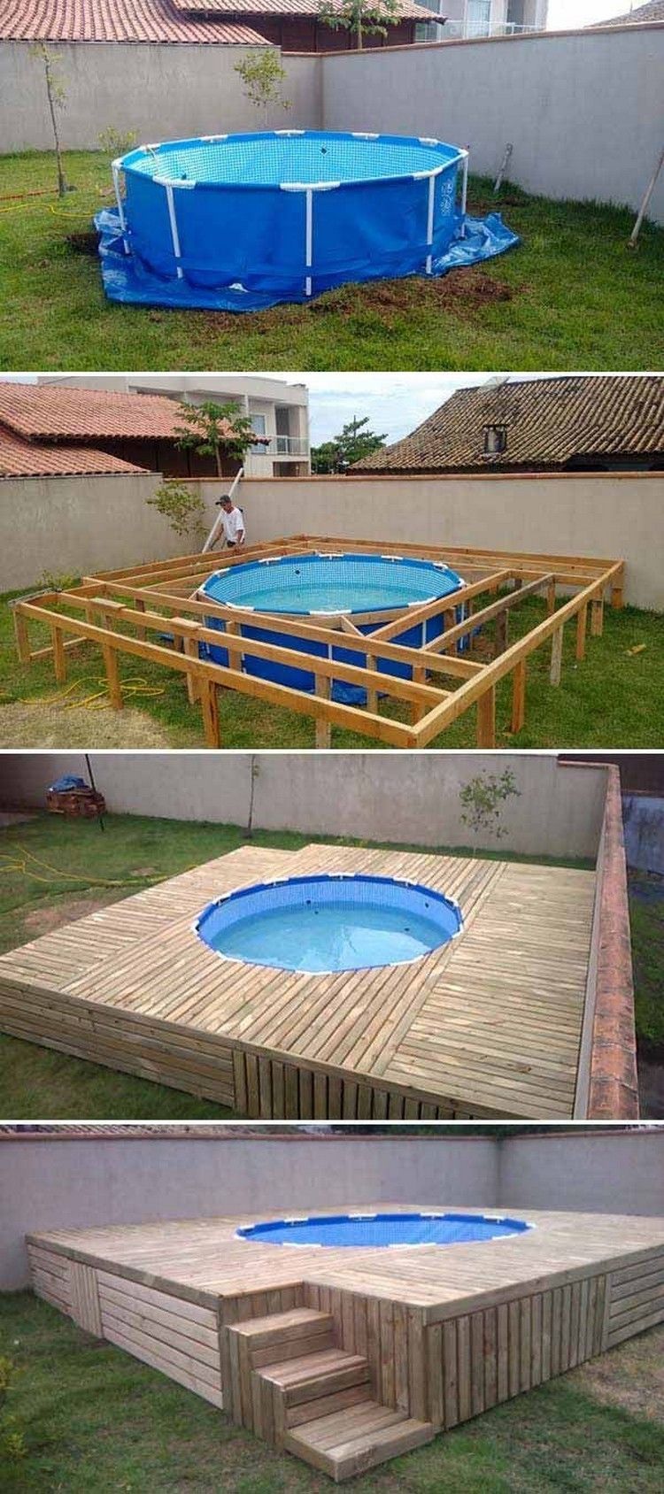 Want to have a pool party? Then you can check out this pool pallet wood project! We have first got a huge pool and placed it in