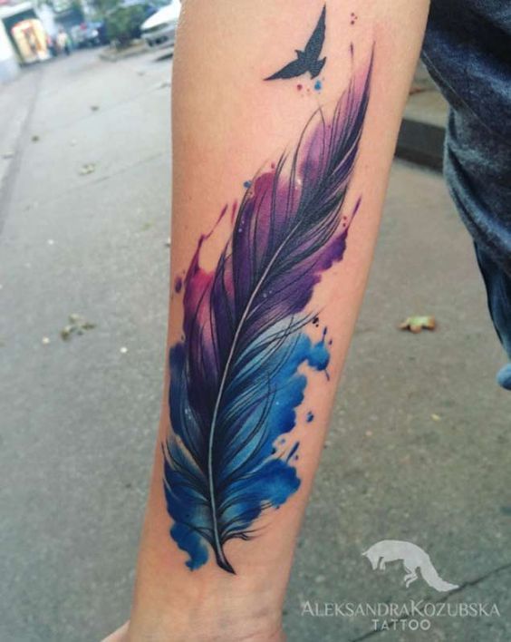 Watercolor Feather Tattoo by Aleksandra Kozubska: