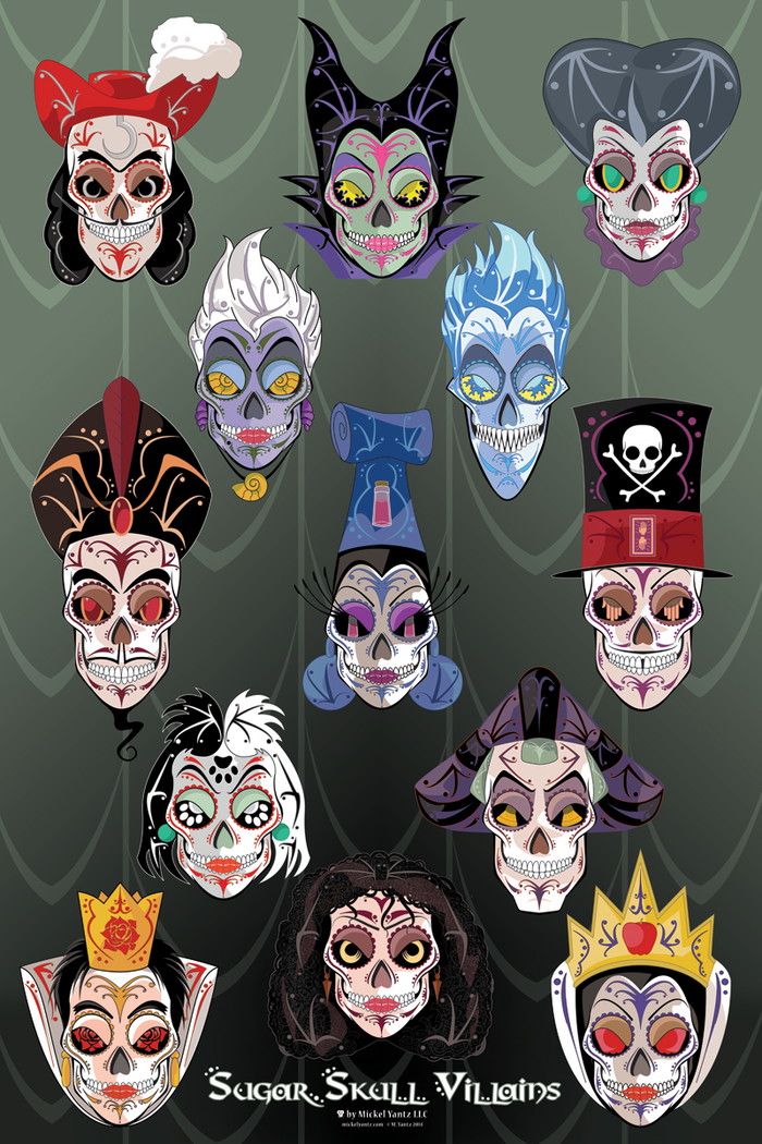 The Sugar Skull Villains Poster Kickstarter Project is live!!! 13 Disney villain sugar skulls in one poster. Hook, Maleficent, Ursula, Hades, Jafar, Yzma, Cruela, Evil Queen, Queen of Hearts & more -   20 disney tattoo maleficent
 ideas