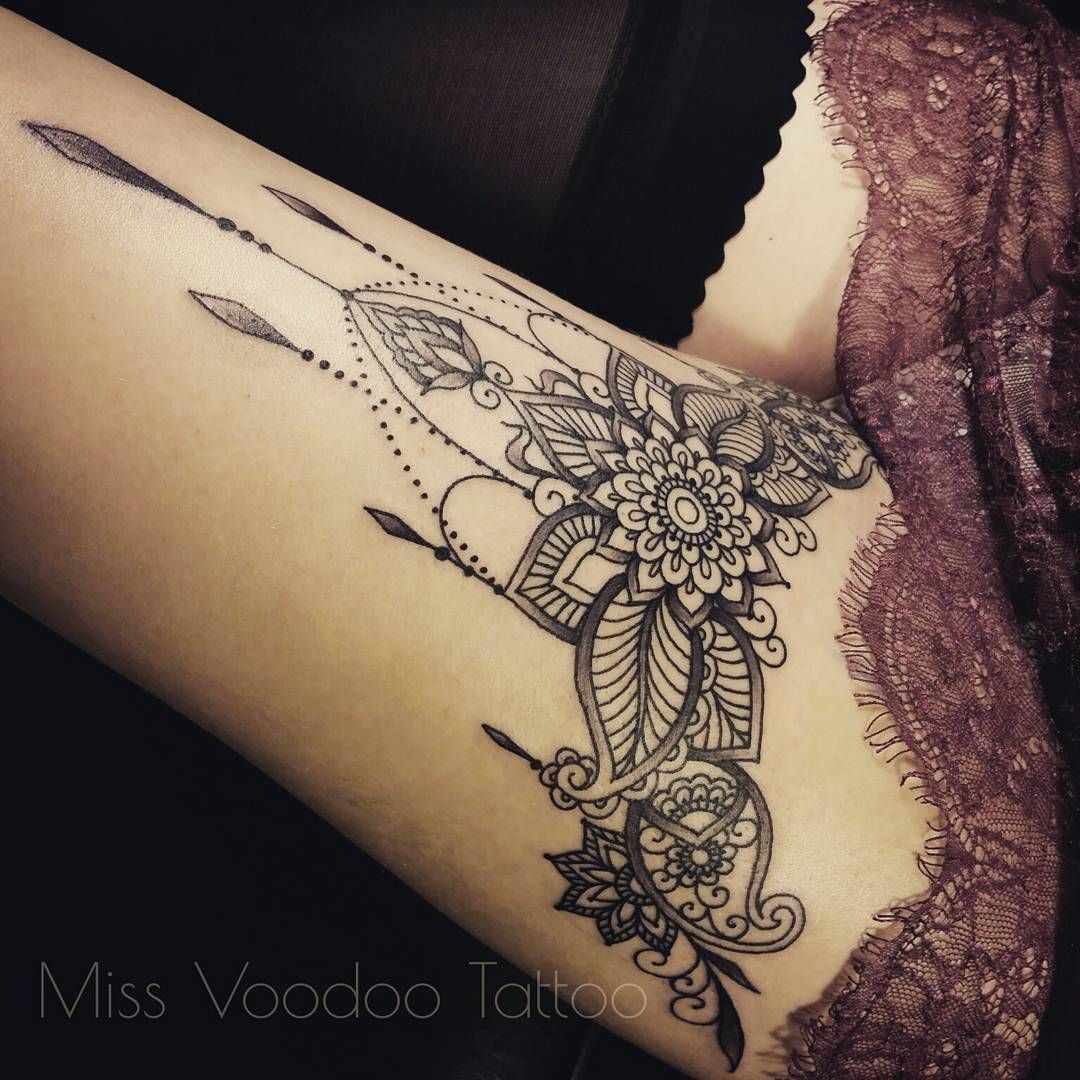 21 lace thigh tattoo
 ideas