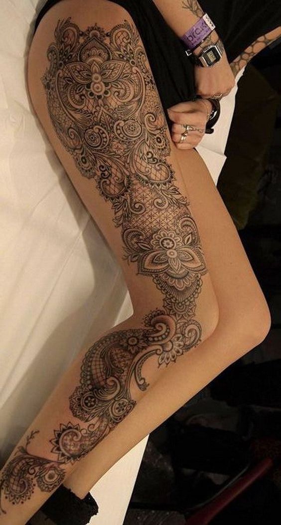 21 lace thigh tattoo
 ideas