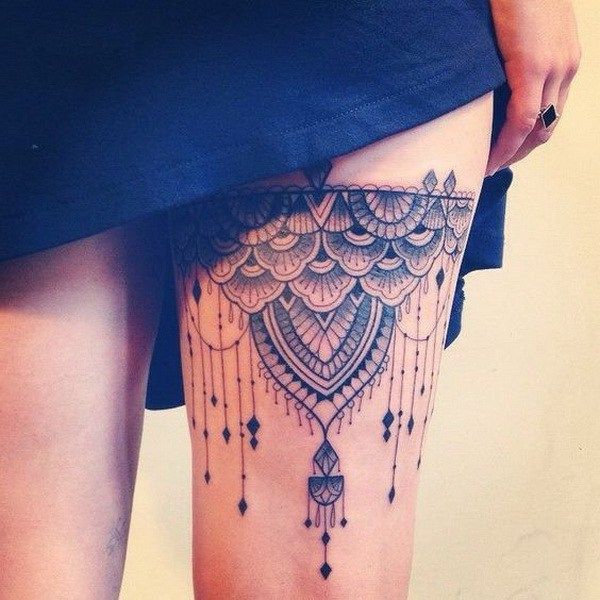 30+ Lace Tattoo Designs for Women -   21 lace thigh tattoo
 ideas