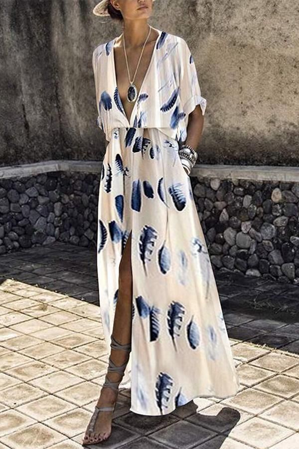 Fashion Short Sleeves Floral Print Maxi Dress -   21 style frauen elegant
 ideas