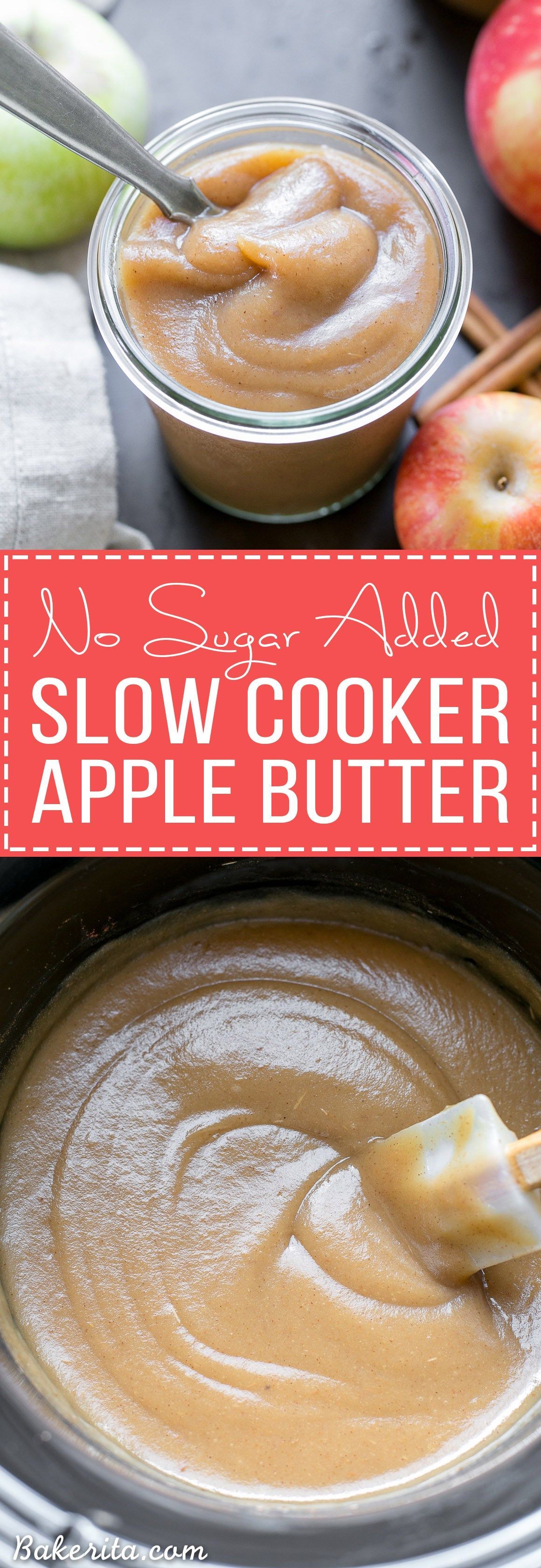 This Slow Cooker Apple Butter has no sugar added - just fresh apples, cinnamon, nutmeg, and a little lemon juice. This homemade healthy apple butter can be enjoyed on toast, stirred into oatmeal or yogurt, or eaten by the spoonful! -   23 apple recipes vegan
 ideas