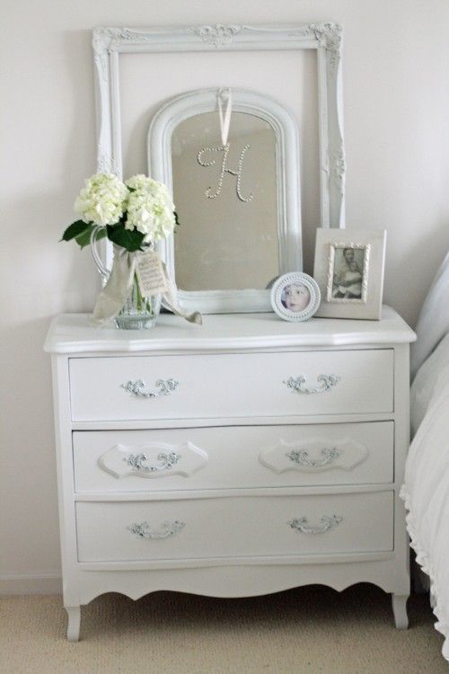 White dresser with a mirror inside a frame. Shabby Chic cute! -   23 cute dresser decor
 ideas