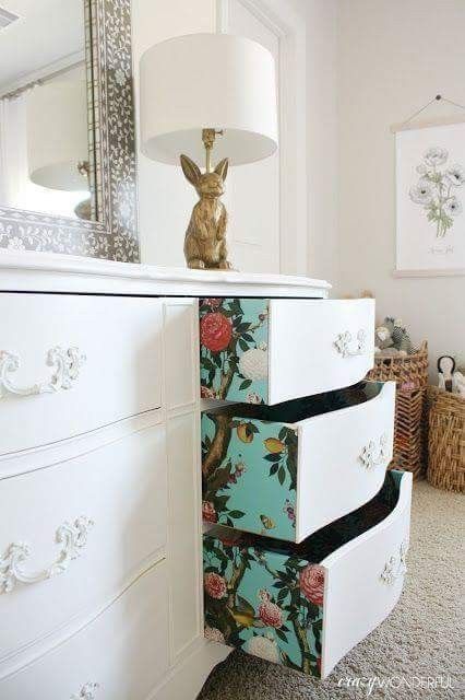 Definitely change material to a white and gold wallpaper, but cute -   23 cute dresser decor
 ideas