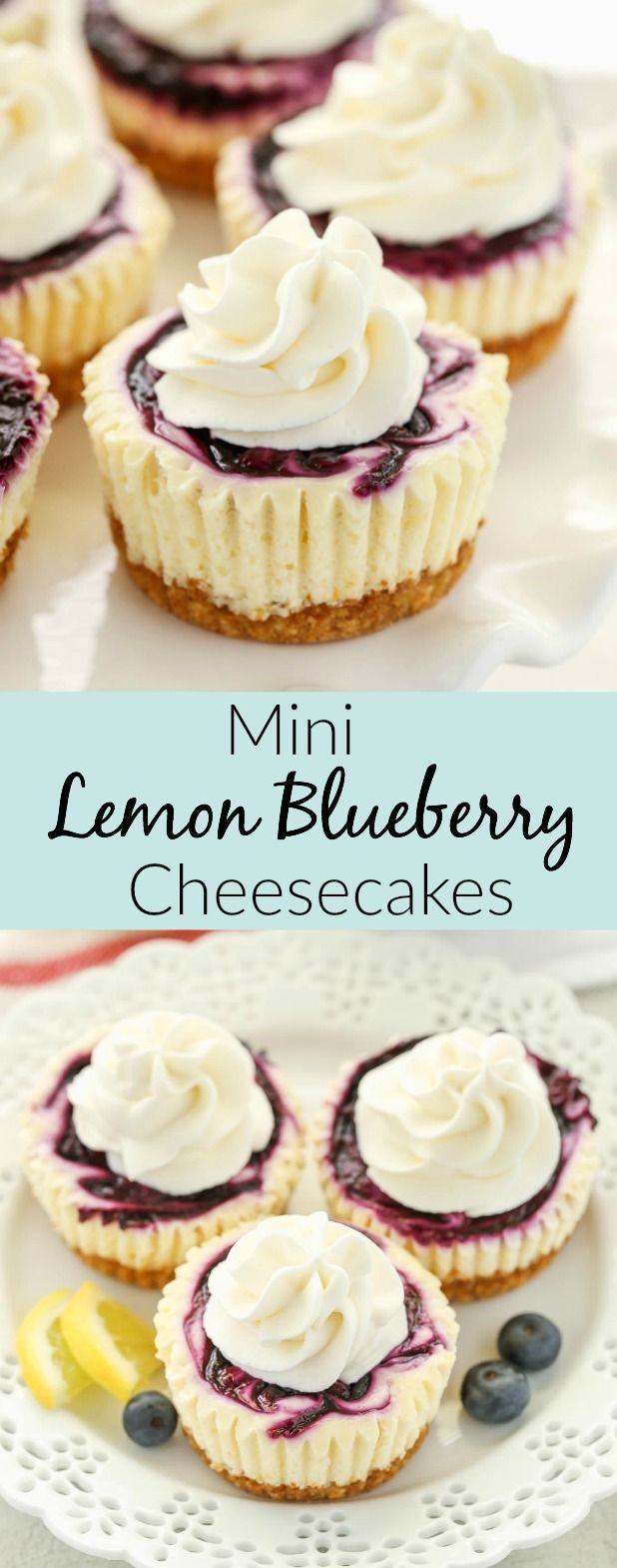 These Mini Lemon Blueberry Cheesecakes feature an easy homemade graham cracker crust, smooth and creamy lemon cheesecake filling, and a simple blueberry swirl! -   23 lemon cheesecake recipes ideas