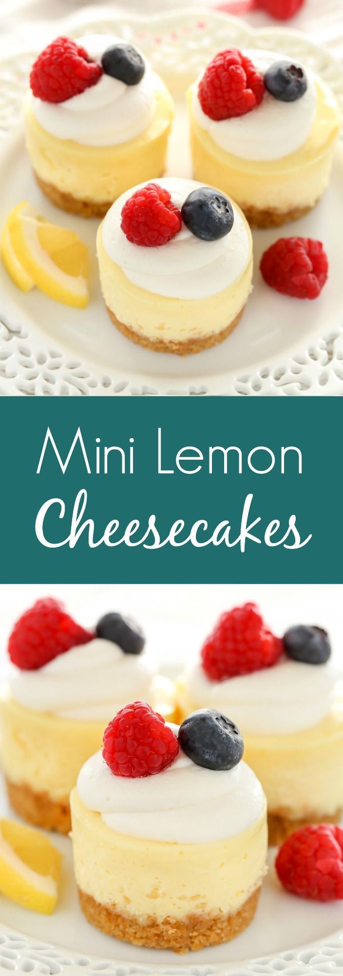 These Mini Lemon Cheesecakes feature an easy homemade graham cracker crust topped with a smooth and creamy lemon cheesecake filling. Top them with some fresh whipped cream and berries for an easy dessert everyone will love! -   23 lemon cheesecake recipes ideas