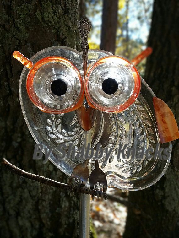Whimsical Repurposed Owl by ShabbyKnacks on Etsy -   23 owl crafts outdoor
 ideas