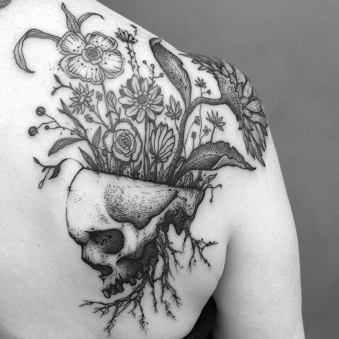Skull flowers tattoo -   23 skull tattoo ideas