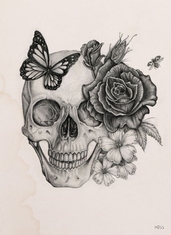 Rose&Skull by Boudos Simon, via Behance -   23 skull tattoo ideas