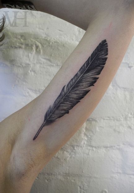 feather tattoo. this is like Dave Grohl's -   24 black feather tattoo
 ideas