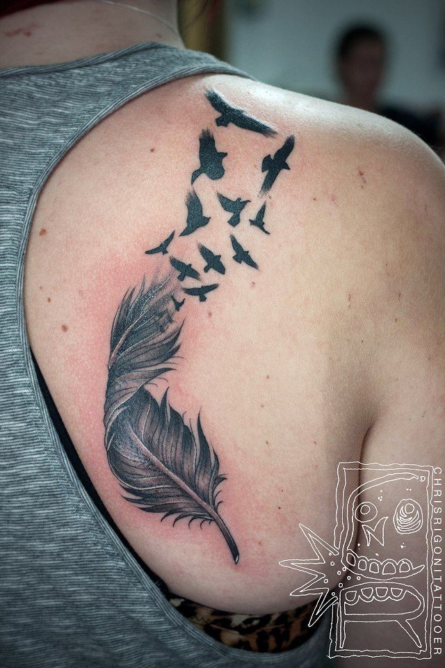 Feather/birds tattoo. Love this tattoo but it's becoming too popular -   24 black feather tattoo
 ideas